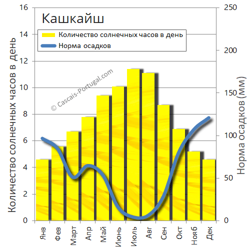 Среднее количество солнечных часов в день и месячное количество осадков 